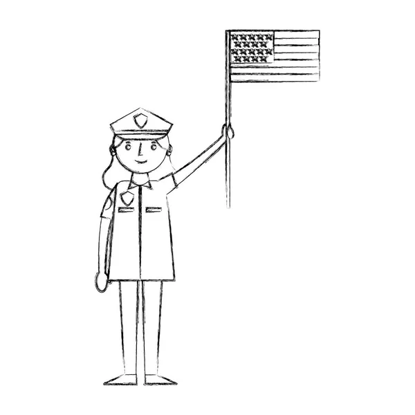Женщина-полицейский, отмечающая День труда под американским флагом — стоковый вектор