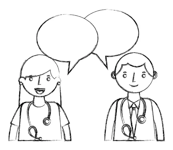 doctor man and woman portrait speech bubble