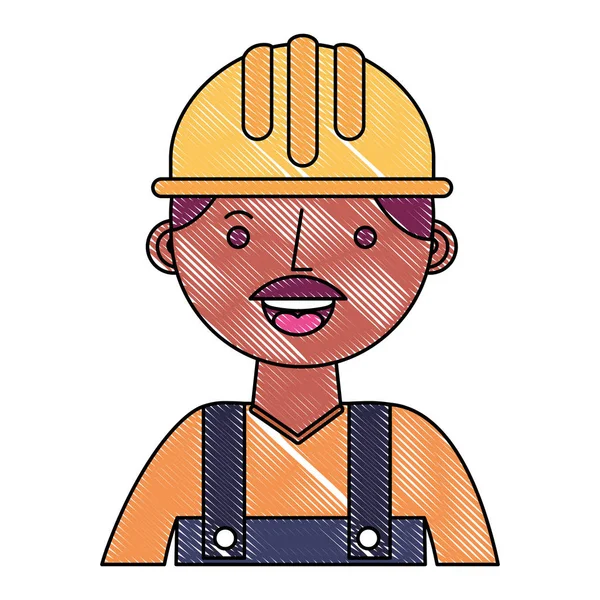 Construction man worker with helmet and overalls — Stock Vector