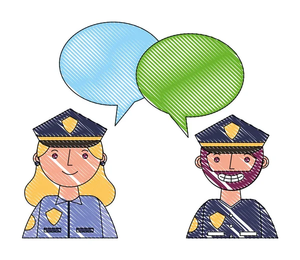 Woman and man police portrait speech bubble — Stock Vector