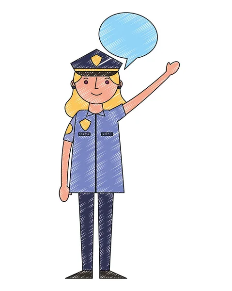 Nő rendőr egy egységes karakter beszéd buborék — Stock Vector