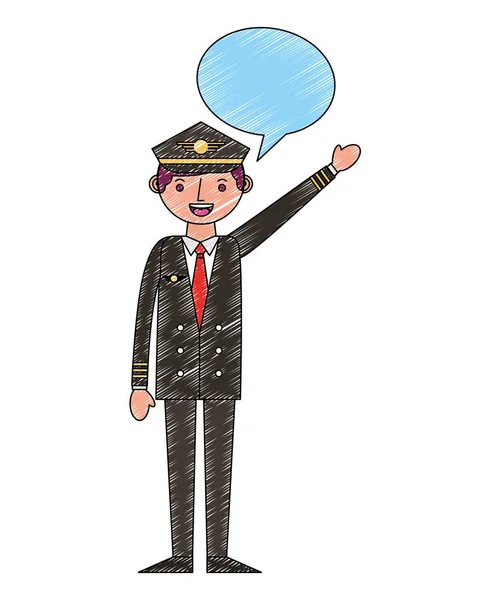 Piloto de avião comercial em bolha de fala uniforme — Vetor de Stock