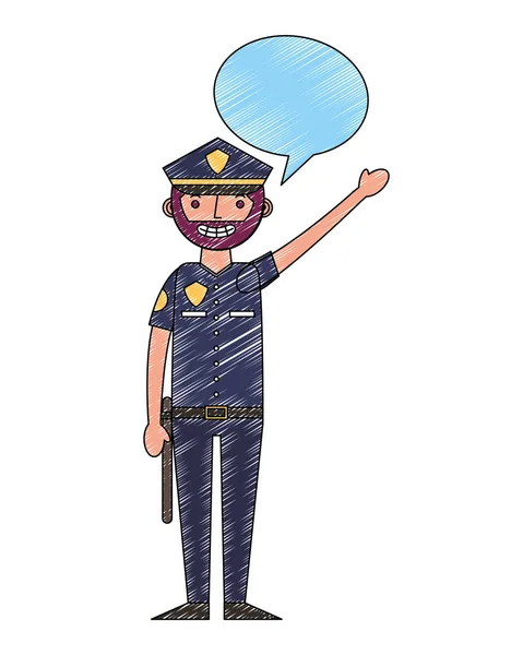 Policía hombre en uniforme carácter discurso burbuja — Vector de stock