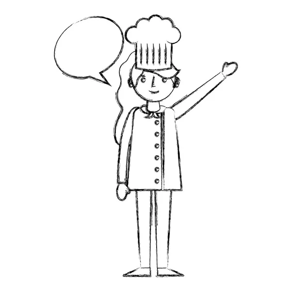 Το εστιατόριο θηλυκό σεφ με συννεφάκι ομιλίας — Διανυσματικό Αρχείο