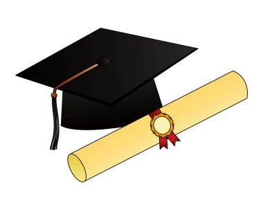 parşömen diploma ve şapka mezuniyet