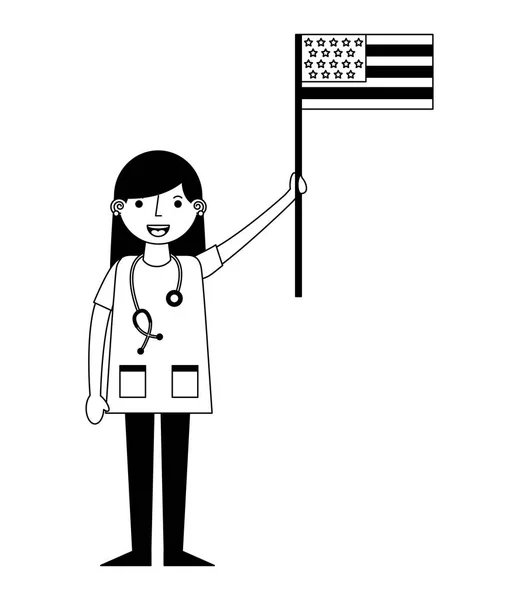 Médecin femme avec drapeau des Etats-Unis — Image vectorielle