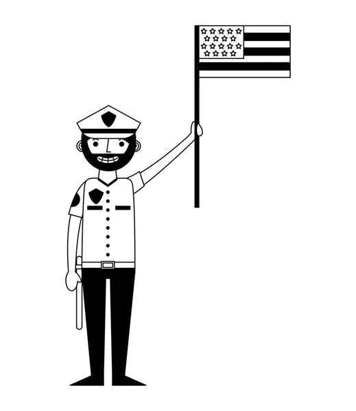 Officier de police avec drapeau américain icône de caractère — Image vectorielle