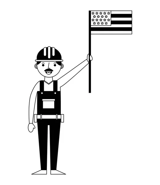 Constructeur de construction avec drapeau américain avatar caractère — Image vectorielle