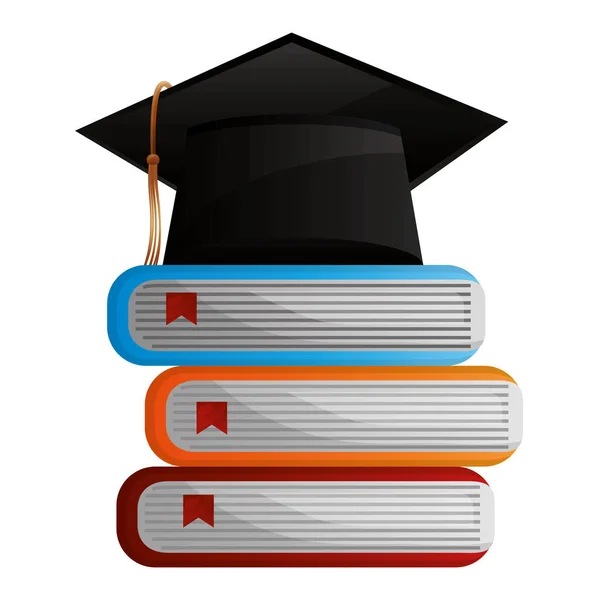 Sombrero de graduación apilados libros escuela — Vector de stock