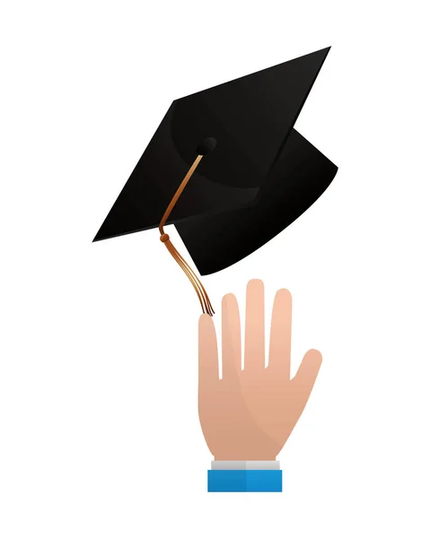Hand with graduation hat celebration — Stock Vector
