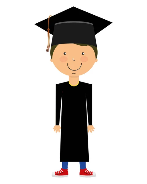 Школьник в выпускной одежде и шляпе — стоковый вектор