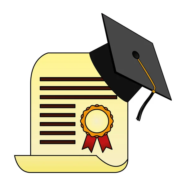 Diploma de pergamino y la graduación sombrero — Vector de stock