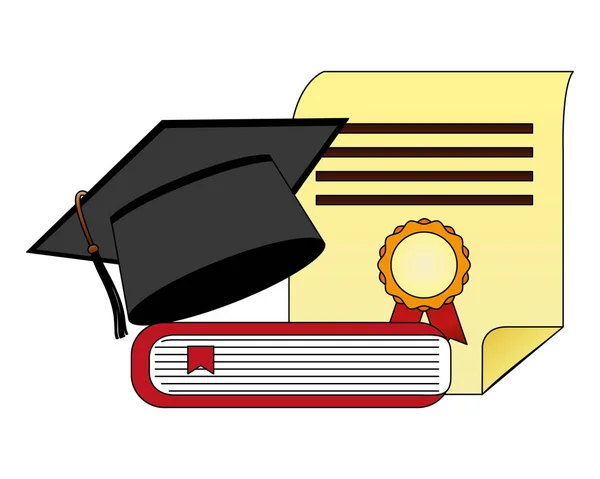 Parchment diploma and hat graduation with books — Stock Vector
