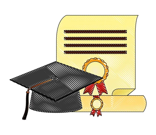 Parchment diploma and hat graduation — Stock Vector