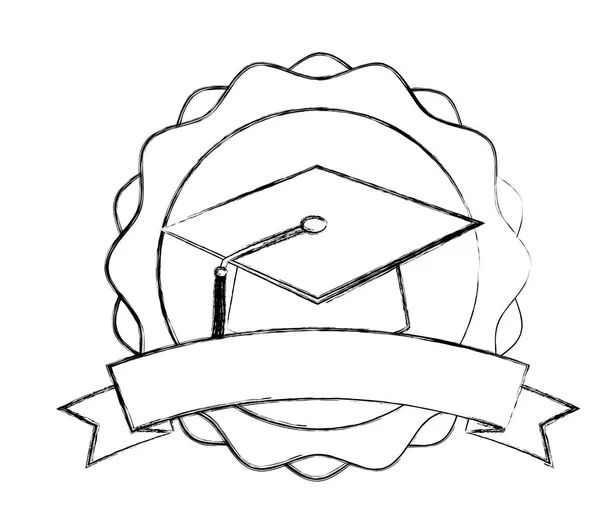 Avläggande av examen hatt skola framgång emblem — Stock vektor