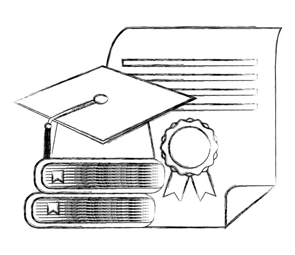 Mezuniyet şapka şekilde kitap ve diploma — Stok Vektör