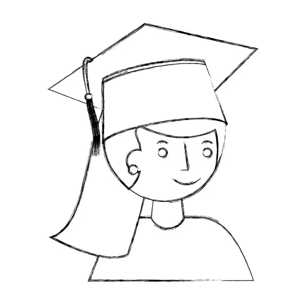Πτυχιούχος κοπέλα πορτρέτο στο καπέλο αποφοίτησης — Διανυσματικό Αρχείο