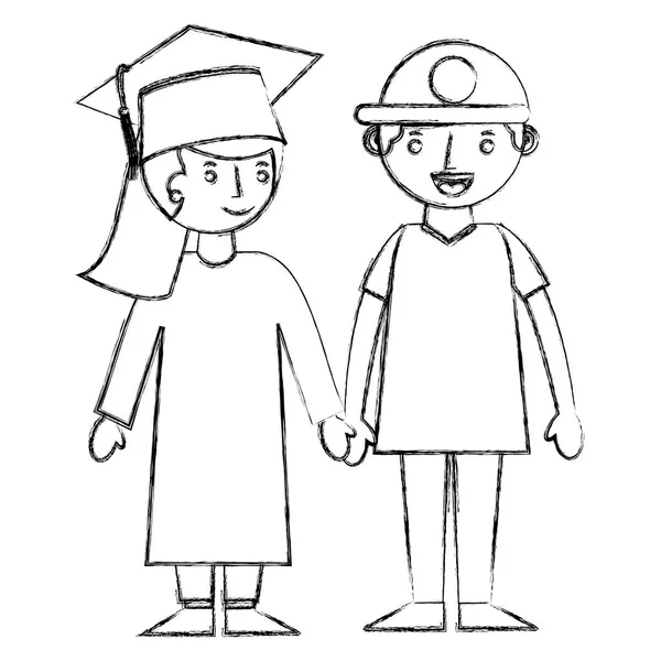 Postgraduální dívka drží ruku její bratr — Stockový vektor