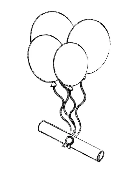 Certificato di scorrimento scolastico con palloncini volanti — Vettoriale Stock