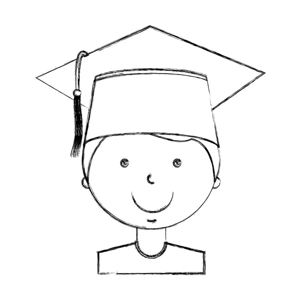 学校男孩在毕业帽子画像 — 图库矢量图片