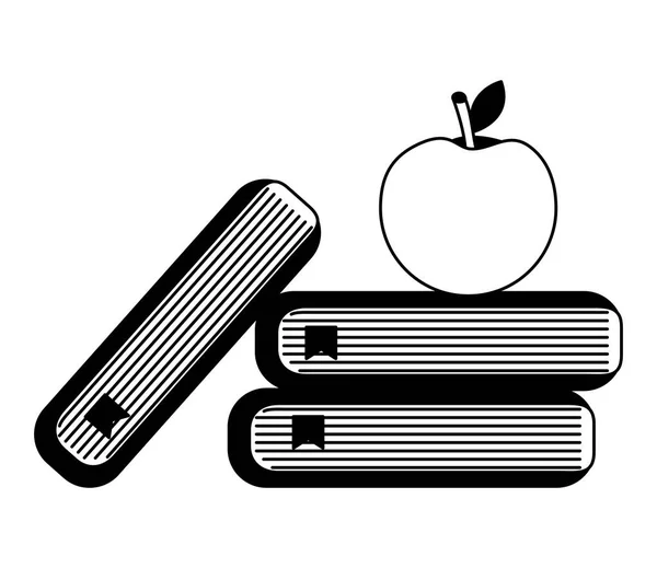 Podręczniki szkolne i jabłko symbol — Wektor stockowy