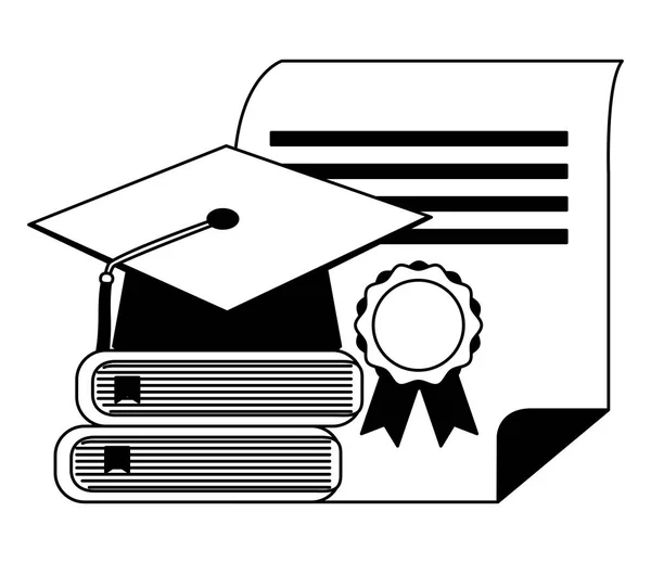 Casquette de fin d'études empilable livres et diplôme — Image vectorielle