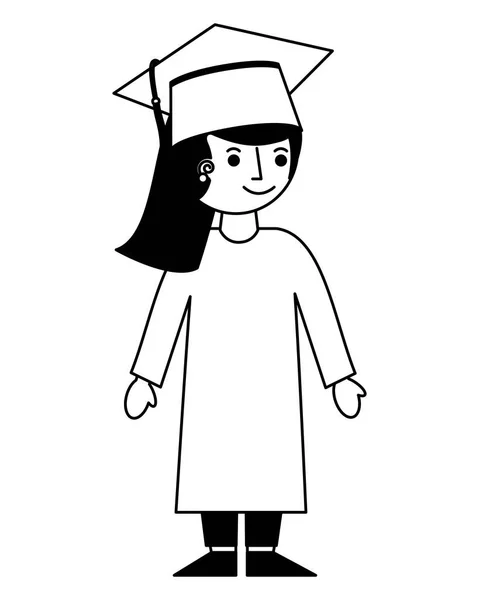 Écolière en vêtements de graduation et chapeau — Image vectorielle