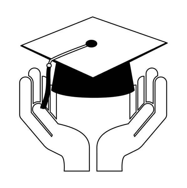 Рука тримає шкільний випускний капелюх — стоковий вектор