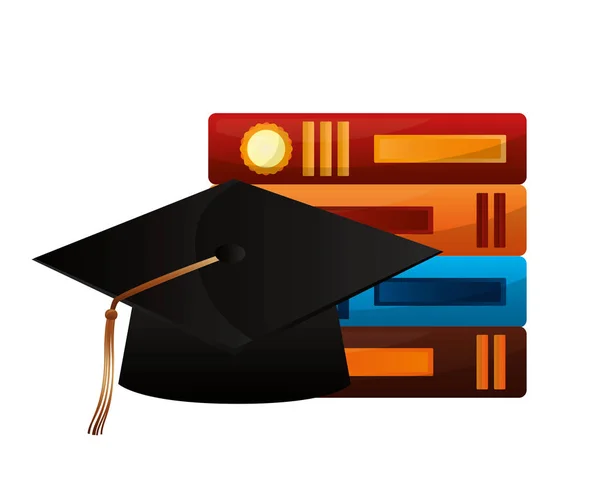 Hat graduation with books — Stock Vector