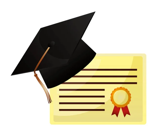 Parchment diploma and hat graduation — Stock Vector