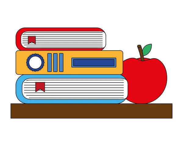 Library books with apple — Stock Vector