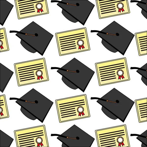 Pergamino diploma y sombreros patrón de graduación — Archivo Imágenes Vectoriales