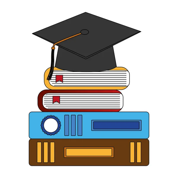 Şapka mezuniyet kitaplar — Stok Vektör