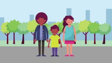 Afro Amerikan baba anne ve çocuk şehir parkı