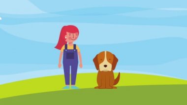 bir kız ve plaka gıda ile mutlu köpek