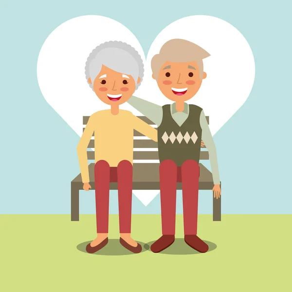 祖父母の日男と女のベンチに座っているベクトル イラスト — ストックベクタ