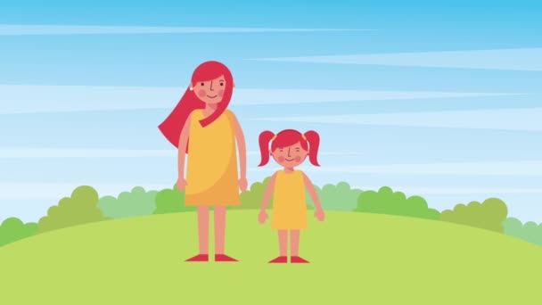 Madre con figlia e adolescente ragazzo nel parco — Video Stock