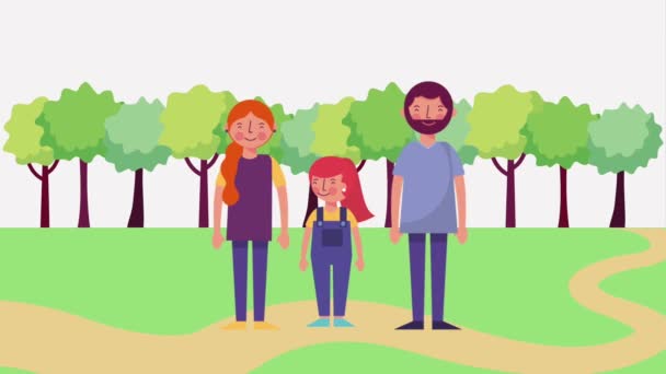 Cute Family Standing Road Park Animation — Stock Video