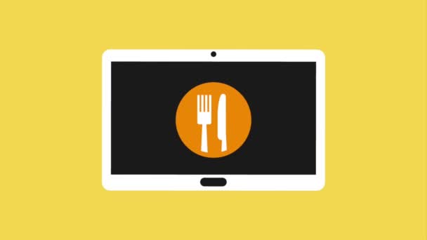 Tablet Bilgisayar Restoran Adam Motosiklet Gıda Teslim Animasyon — Stok video
