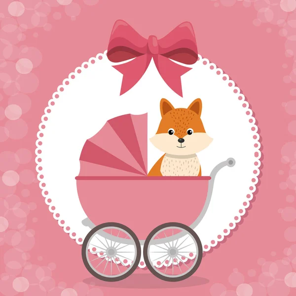 Baby Shower Card Cute Fox Cart Vector Illustration Design — Stock Vector