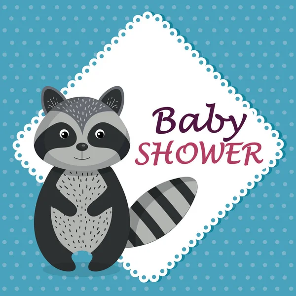 Carte de douche bébé avec raton laveur mignon — Image vectorielle