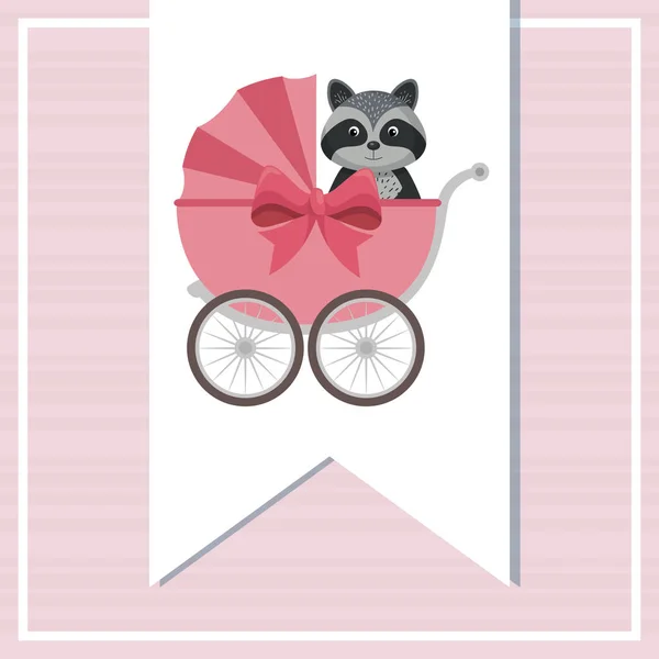 Baby shower kártya kosár mosómedve aranyos — Stock Vector