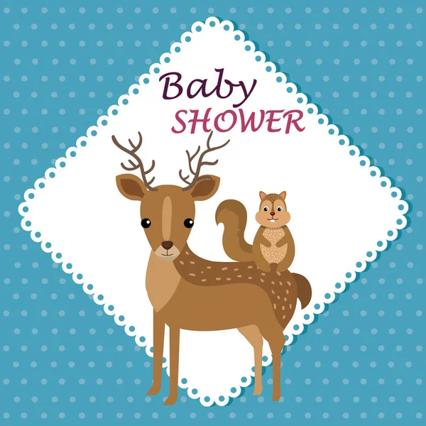 Carte de douche bébé avec mignon renne et chipmunk — Image vectorielle