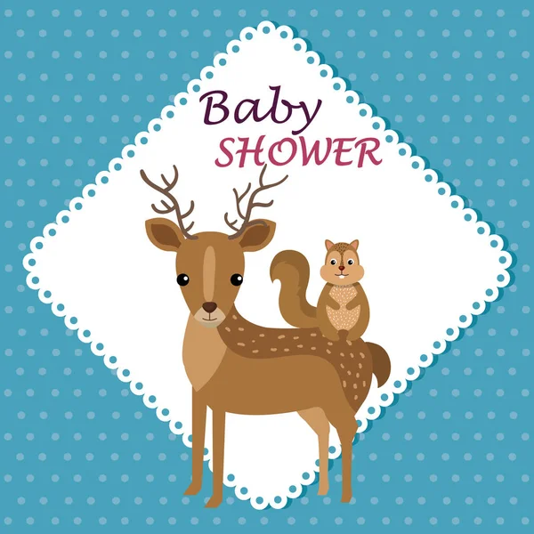 Baby shower card with cute reindeer and chipmunk — Stock Vector