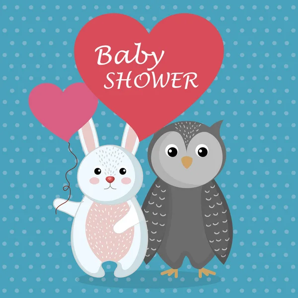 かわいいウサギとフクロウのベビー シャワー カード — ストックベクタ