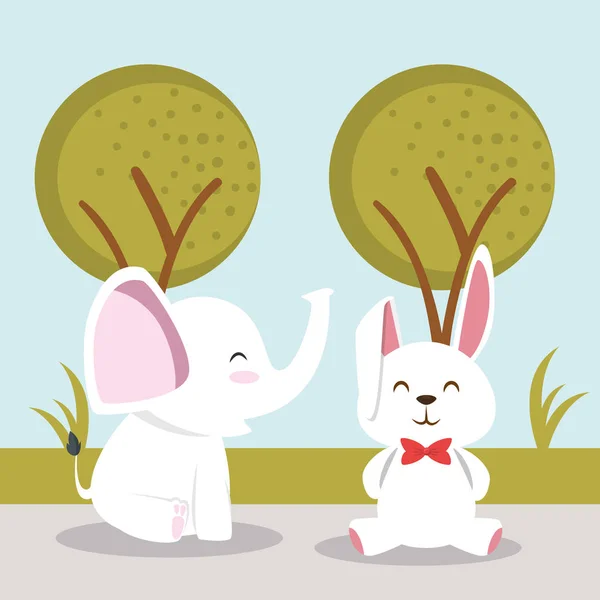 可爱的兔子和 helephant 动物字符 — 图库矢量图片