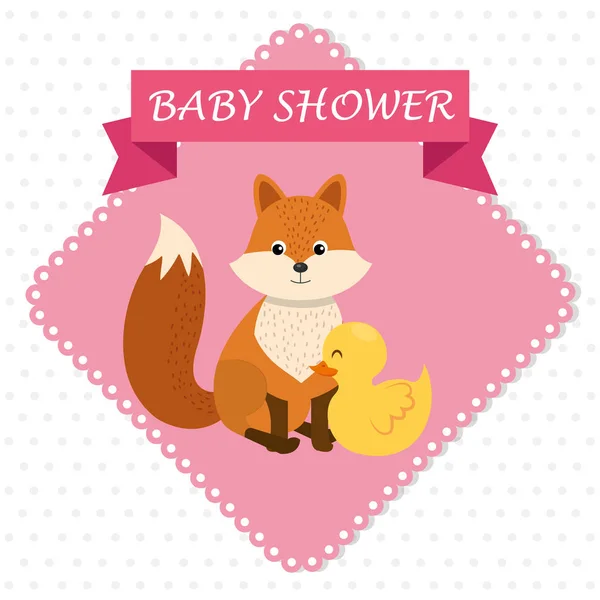 Baby shower card with cute fox and duck — Stockvector