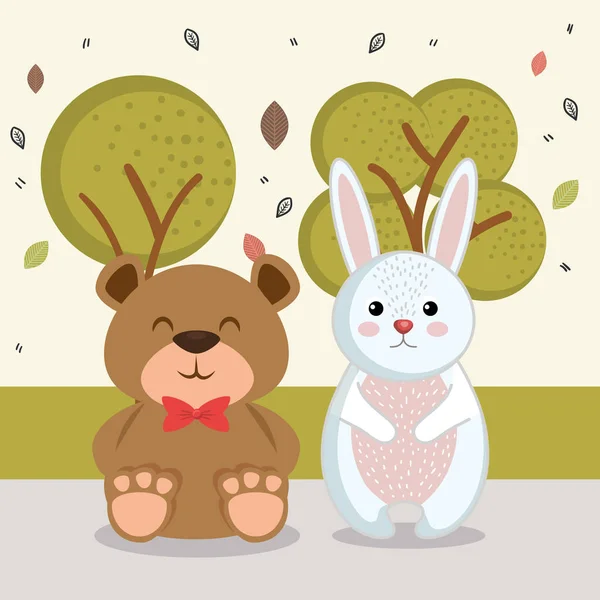Simpatico coniglio e orso caratteri animali — Vettoriale Stock