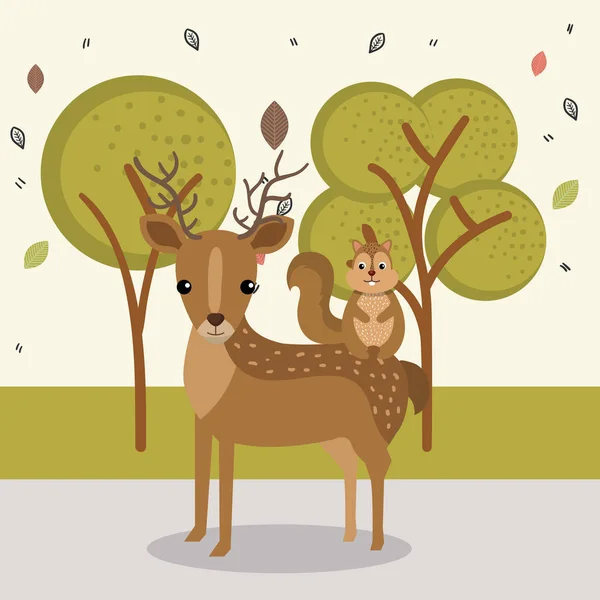 Cute reindeer and chipmunk animal characters — Stock Vector