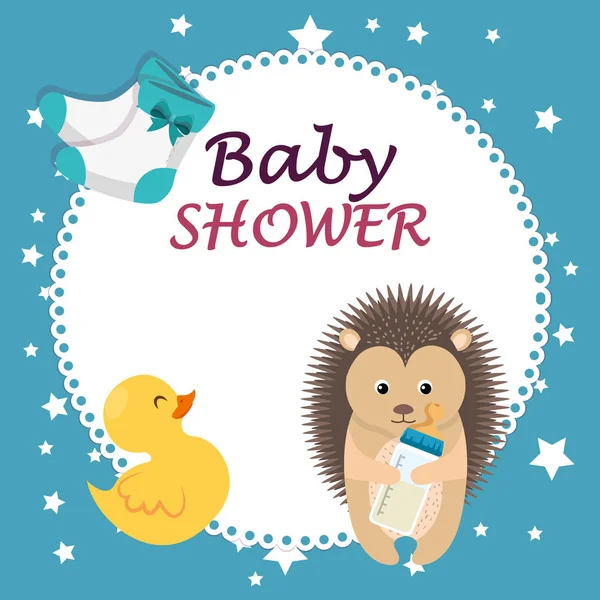 Baby shower card with cute porcupine and duck — Stock Vector
